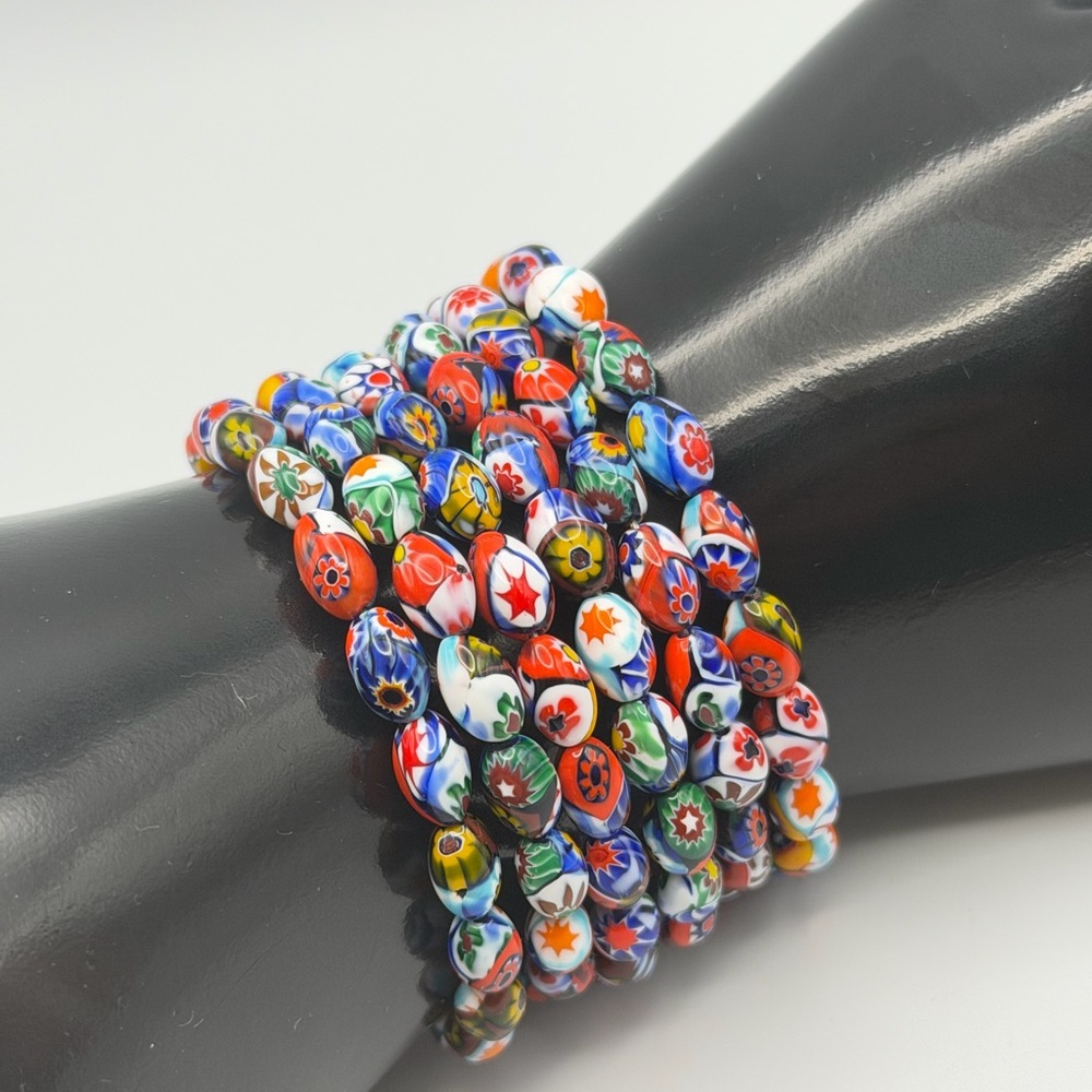 Vintage Murano Millefiori Glass Multi-Strand Bracelet 925 Sterling Silver Clasp - Picture 16 of 16